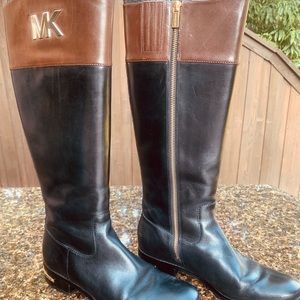Michael Kors Fashion Equestrian Style boots with Two-Tone Back and Brown Leather